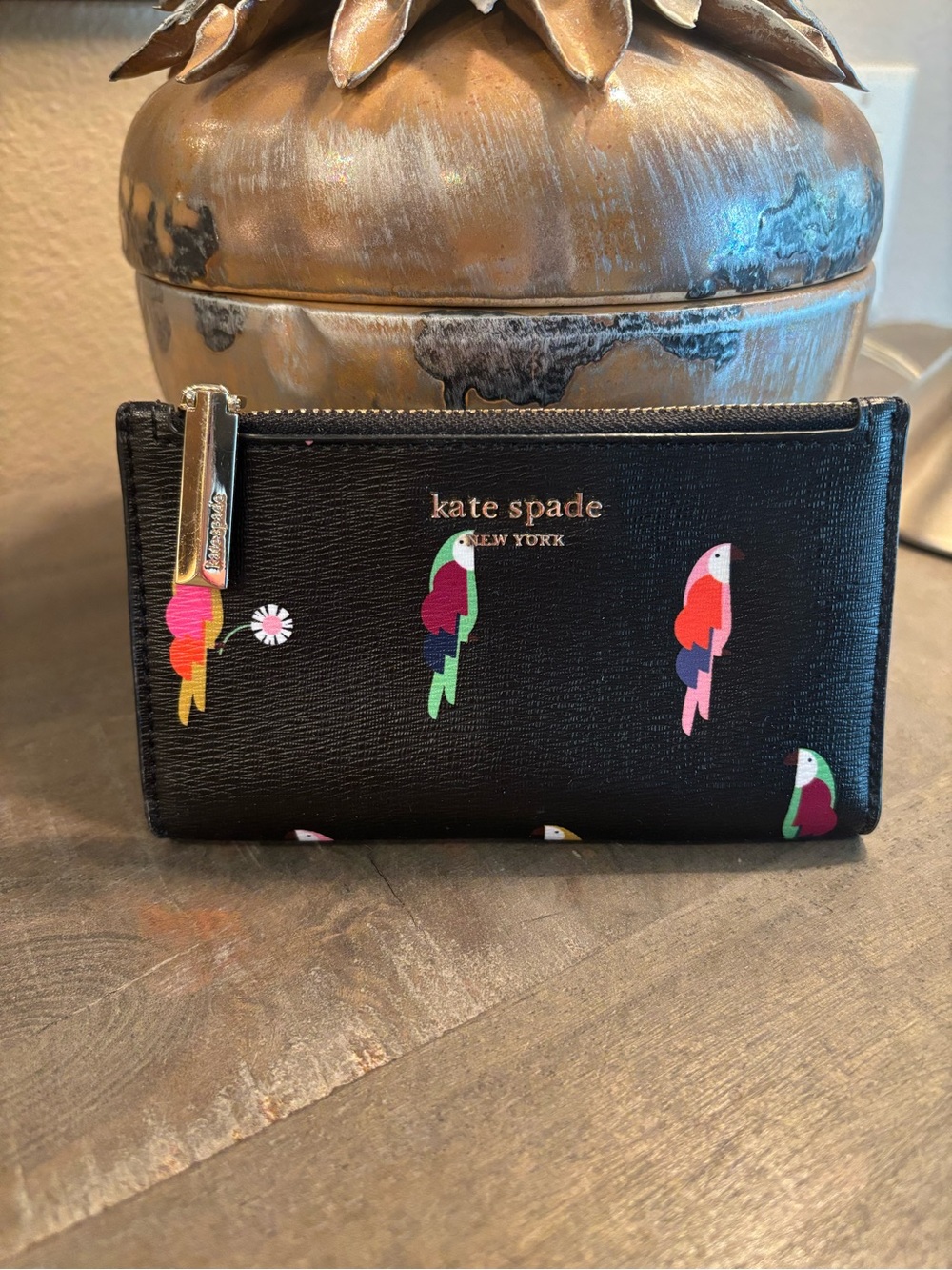 kate spade Black Parrot Zip Card Holder
